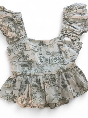 Francesca's Collections Sage Botanical Ruffle Peplum Top